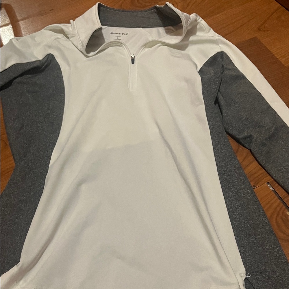 White and Gray Quarter-Zip Pullover
